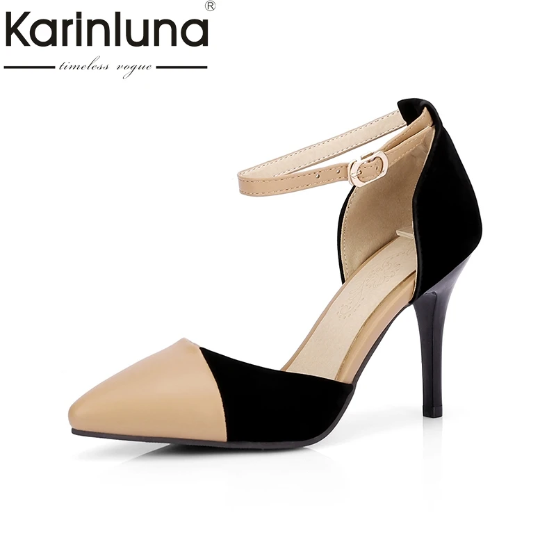 

Karinluna 2018 Large Size 33-48 Patchwork Pointed Toe Summer Sandals Shoes Sexy Thin High Heels Office Lady Shoes Woman Sandal