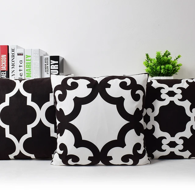 New Geometric Abstract Quatrefoil Velvet Cushion Cover Black White New Geometric Abstract Quatrefoil Velvet Cushion Cover Black White Throw Pillow Case Decorative Sofa