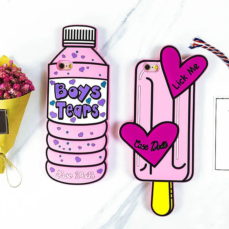 

JAMULAR 3D Cartoon Pink Water Bottle Phone Case For iPhone 8 X XS MAX XR 7 8 6 6s Plus Ice Cream Silicone Cover Shockproof Shell