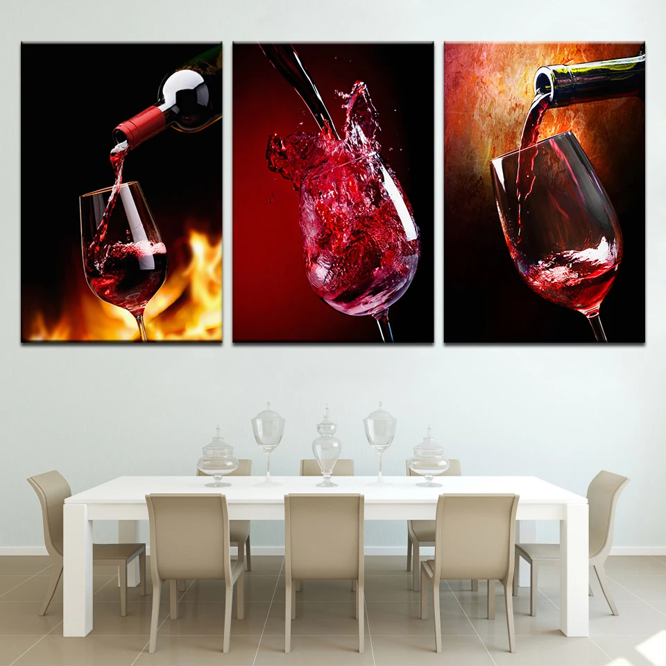 3 Pcs/set Modular Colorful Wine Glass Painting Prints Print On Canvas ...