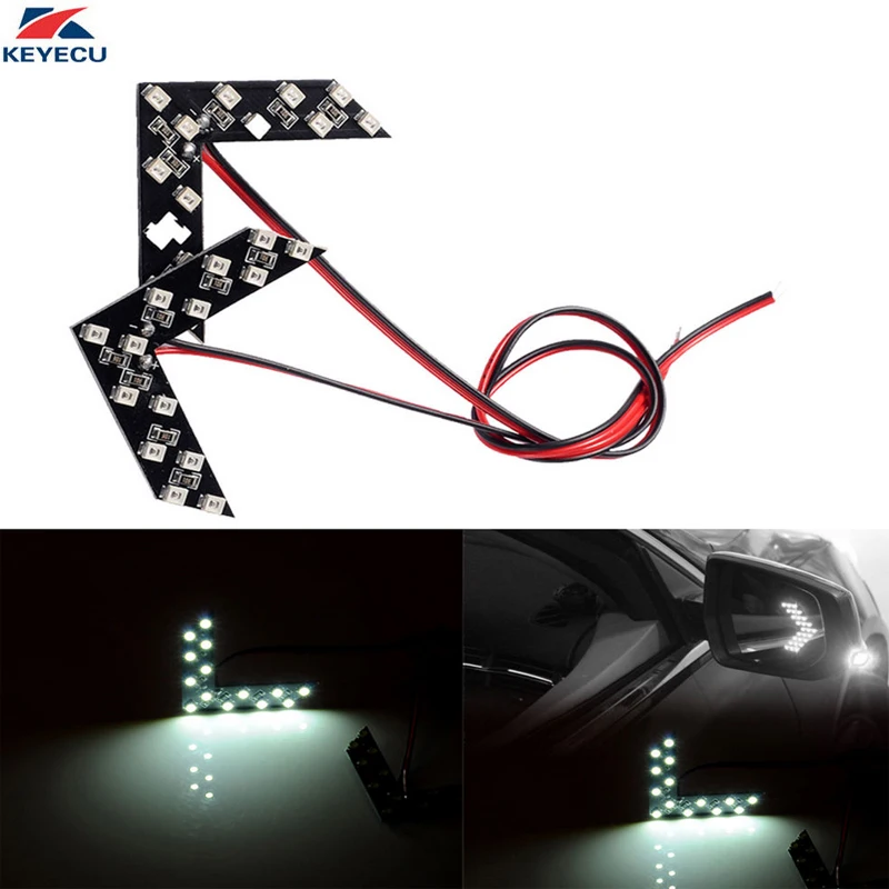 KEYECU 2PCS 14SMD LED Side Mirror Arrow Panel Indicator Add on Blinker Turn Signal Light for