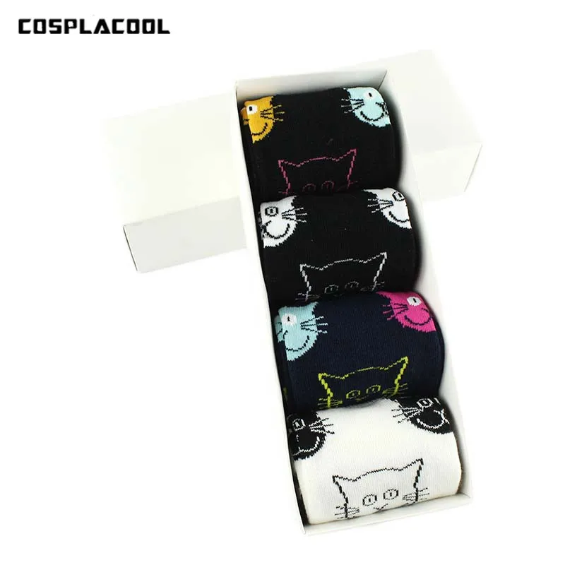 [COSPLACOOL] 4 стильные Хлопковые женские Носки с рисунком мордочки кошки милые забавные женские носки с животными модные носки унисекс Meias без коробки