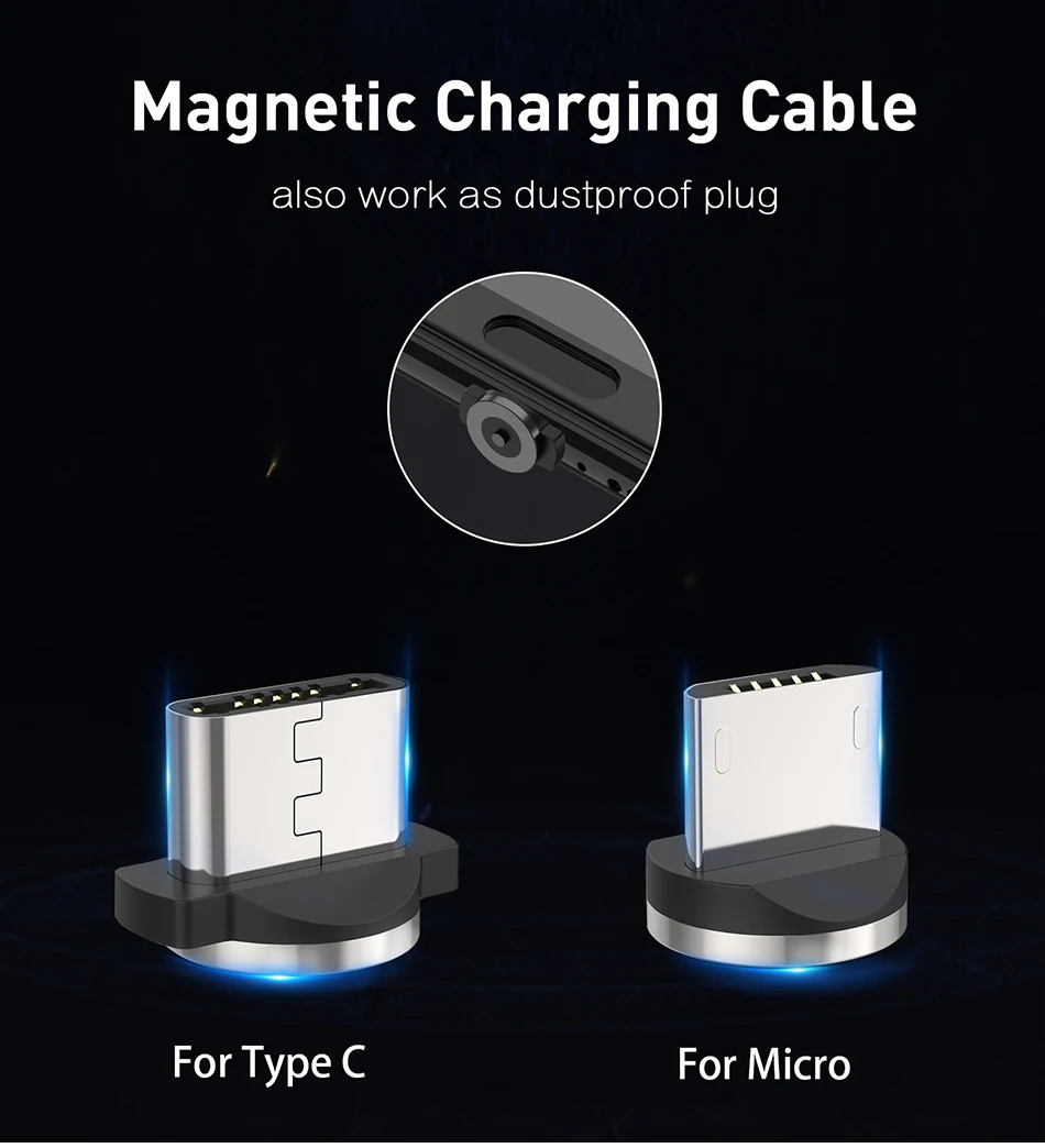 CaseMe светодиодный магнитный кабель для Micro usb type-C, крепкий кабель для iPhone X, Xr, Xs Max, 1 м, магнитный кабель для быстрой зарядки, кабели для зарядки