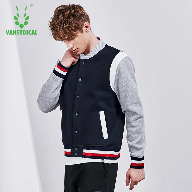 Vansydical Men's Jacket Autumn and Winter Contrast Sports Fitness Top Running Outdoor Workout Coat Baseball Uniform | Спорт и