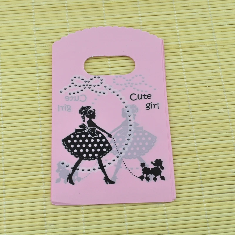 Wholesale 100pcs/lot 9x15cm Cute Girl Design Pink Small Plastic Bag
