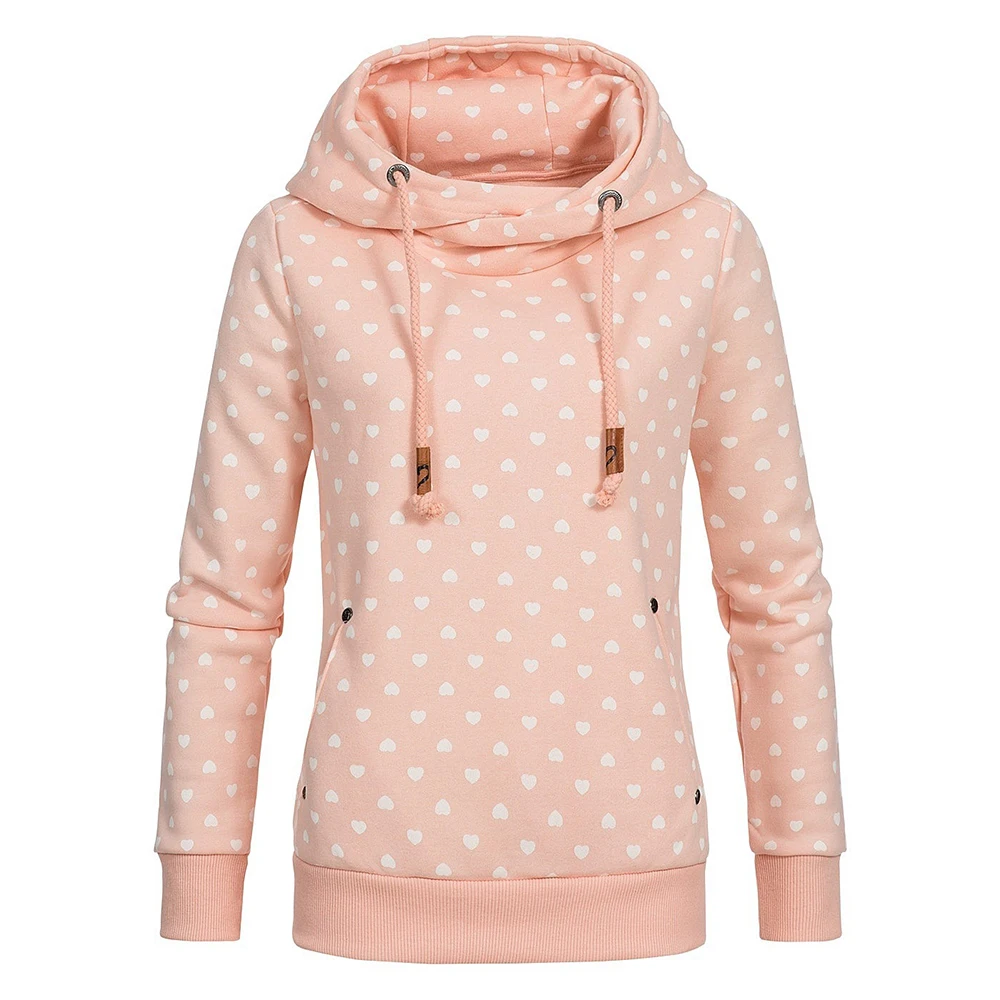 

High Quanlity Women Slim Long Sleeve Flaming Heart Print Sweatshirt Autumn Winter Warm Ladies Pullover Hoodies Streeatwear New