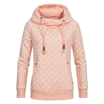 

High Quanlity Women Slim Long Sleeve Flaming Heart Print Sweatshirt Autumn Winter Warm Ladies Pullover Hoodies Streeatwear New