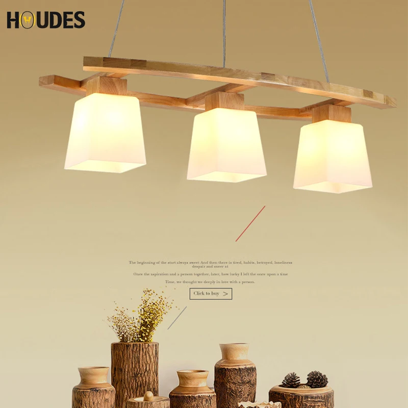 

Wooden LED Pendant Lights Japanese three-head LED hanging line lamp Wooden Round Lustre Wood Kitchen Dinning Table Pendant lamp