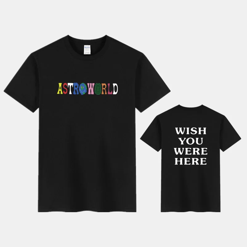 

2019 New Fashion Hip Hop T Shirt Men Women Travis Scotts ASTROWORLD Harajuku T-Shirts WISH YOU WERE HERE Letter Print Tees Tops