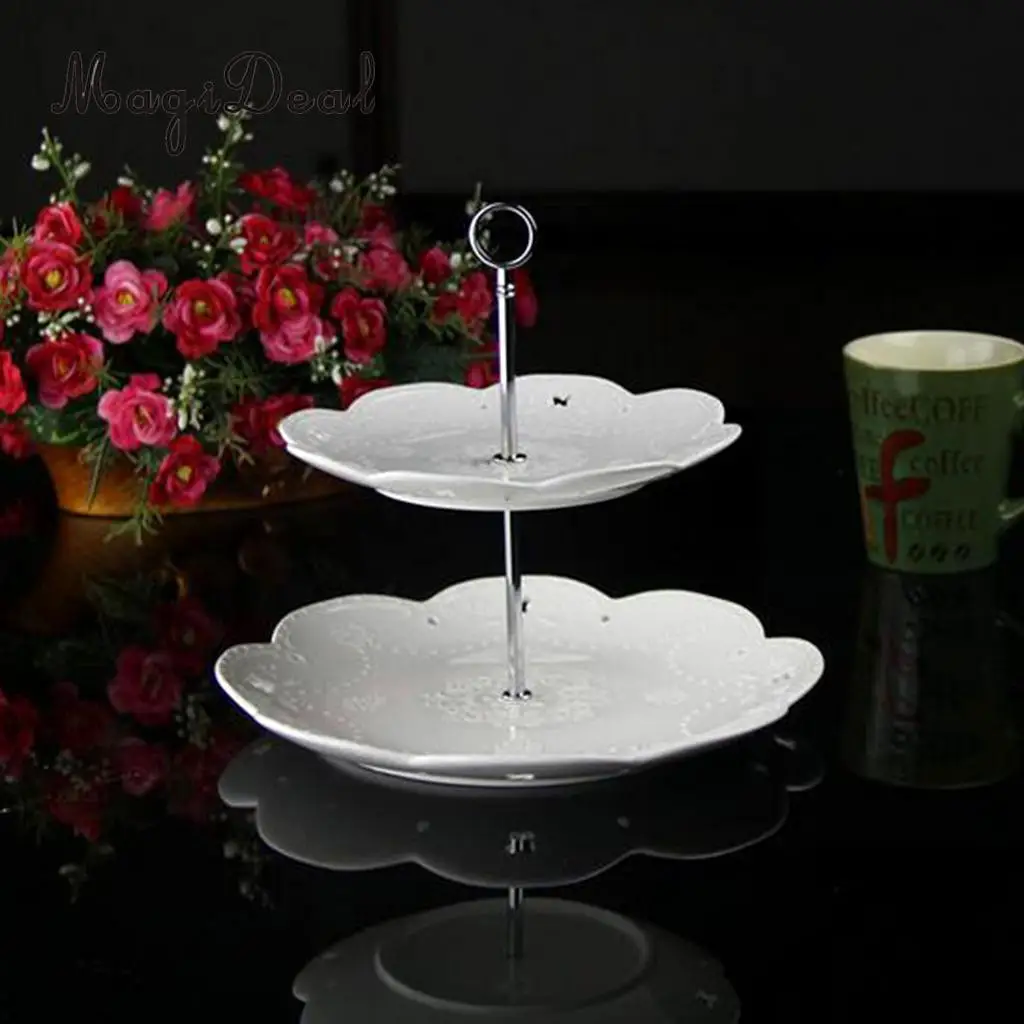 Vintage 2 Tier Metal Top Cake Stand Holder Dessert Fruit Food Jewelry Display Rack Handle Fitting Hardware Rod