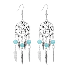 1 Pair Pendientes New Dreamcatcher Angel Tassel Feather Ethnic Bohemian Dangle/Drop Earrings For Women Jewelry Brincos oorbellen dreamcatcher design feather drop earrings