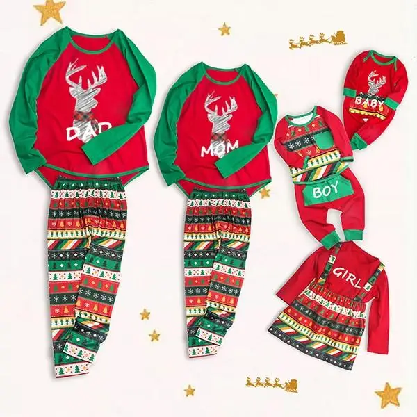 Одинаковые пижамы для всей семьи на год и Рождество, Пижамный набор, Рождественская детская одежда для сна, одежда для сна - Цвет: Зеленый