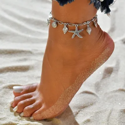 

Vintage Anklet Bracelet Bohemian Starfish Shell Pendant Summer Beach Foot Jewelry For Women Charm Chain Anklet on The Leg Gift