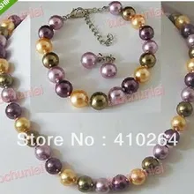 wholesale_jewelry_wig$ Красивый 10 мм Многоцветный South Sea Shell Жемчужное Ожерелье Комплект Серьги Браслета