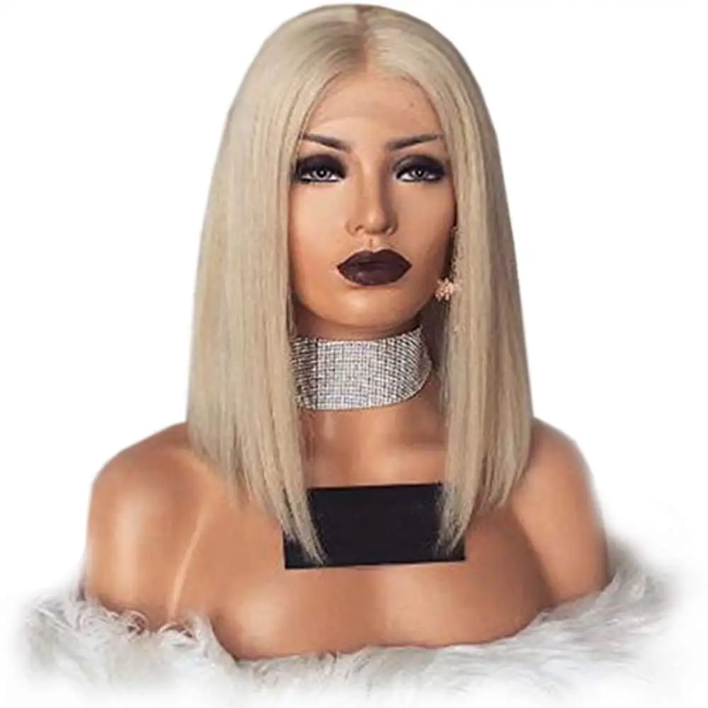 

Simbeauty Platinum Blonde Lace Front Bob Human Hair Wigs for Women with Preplucked Hairline Straight Malaysian Virgin Hair Wig
