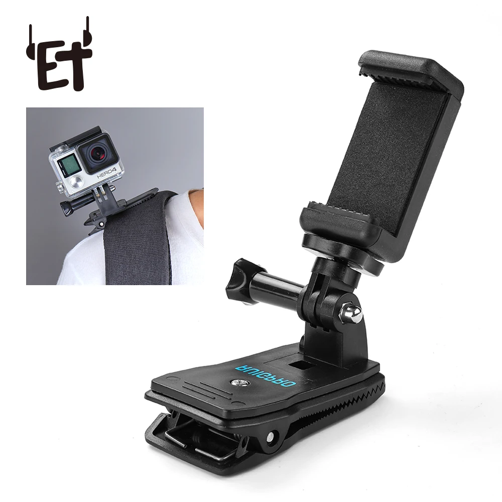 ET 360 Degree Rotary Backpack Hat Clip for Gopro Hero 5 4 3 SJCAM EKEN
