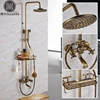 Antique Brass Wall Mounted Bathtub Shower Set Faucet Dual Handle with Commodity Shelf Long Spout Bathroom Shower Mixers Rainfall ► Photo 1/6