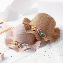Модные милые цветочные детские шляпы от солнца для девочек, соломенные шляпы с широкими полями ручной работы для девочек, Повседневная Кепка, летняя детская пляжная шляпа