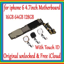 Нет iCloud для iphone 6 4,7 дюйма материнская плата 16 Гб 64 Гб 128 ГБ 100% Оригинал разблокирована для iphone 6 материнская плата с/без Touch ID