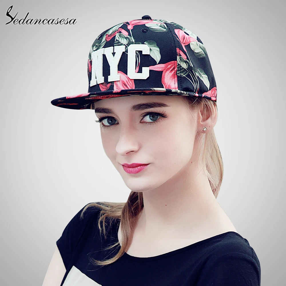 fashion snapback cap printed flower design letter NYC baseball caps for