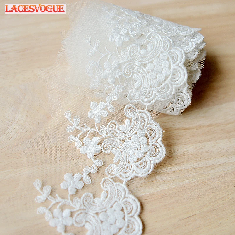 

14yards Milk White Mesh embroidered lace trim cotton lace for needlework Ribbons and lace for sewing Patchwork Lace LAVO468