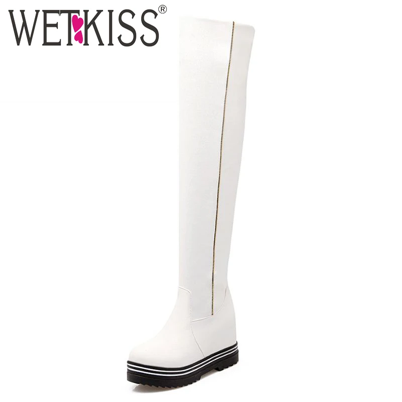 New 2016 Hidden Wedges Over The Knee Boots Simple Cool Knight Boots Long Winter Boots Platform