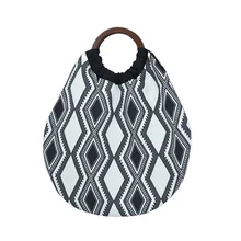 Menogga женская сумка хлопок и лен круглый черный, белый цвет с уникальным рисунком в ретростиле, из дерева ручка сумки для покупок ежедневно сумки из натуральной кожи