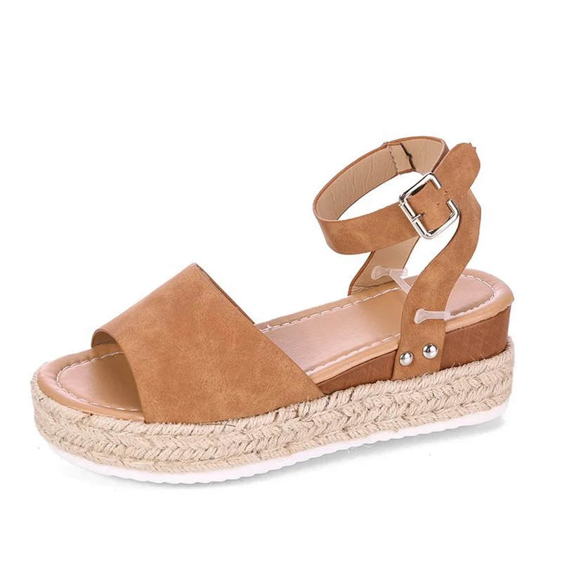 

2019 Summer Sandals Shoes Woman Zapatos De Mujer Casual Women's Rubber Sole Studded Wedge Buckle Ankle Strap Open Toe Sandals