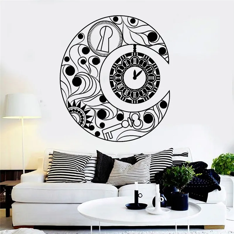 Newest Design Vinyl Wall Decal Crescent Moon Symbol Clock Dream Bedroom Interior Wall Decorative Sticker Living Room Mural