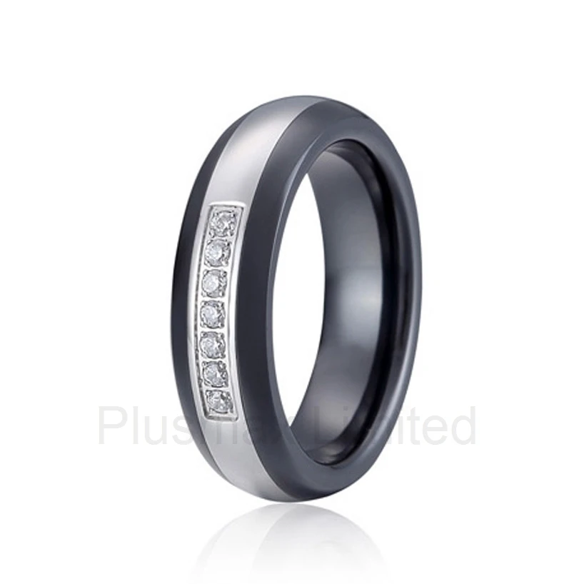 new arrival OEM/ODM born of a couple classic black ceramic and anti allergic titanium couple wedding rings for women