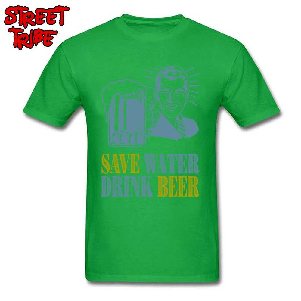 2018 Discount Personalized Custom Top T-shirts Round Collar 100% Cotton Mens T Shirt Short Sleeve ostern Day Custom T-shirts beer glasses alcoholic drink save water green