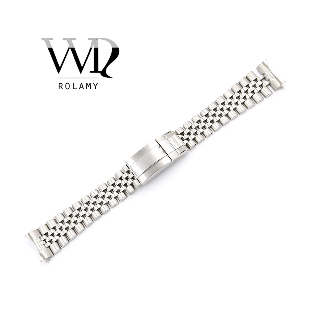 

Rolamy 19 20mm Watch Band Stainless Steel Hollow Curved End Solid Screw Links Jubilee Bracelet Loops For Datejust Watchbands