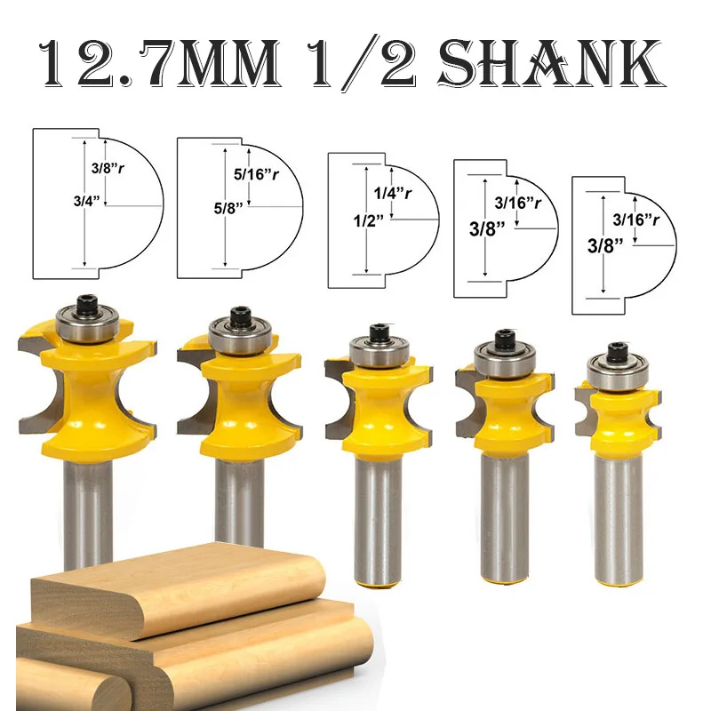 1/2 Shank Bullnose Bead Column Face Molding Router Bit Set 12.7mm & Chair Rail Milling Cutters For Woodworking Tool | Инструменты