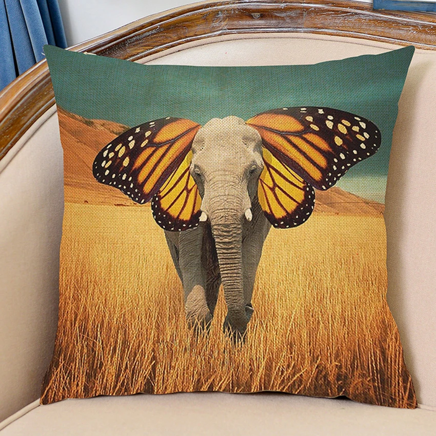 Water Color Painting Elephant Sofa Throw Pillows Home Decor Cotton