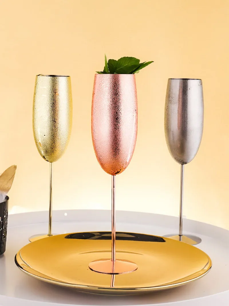 European luxury champagne glass stainless steel goblet creative cocktail glass bar tulip cup retro wine cups 270ml