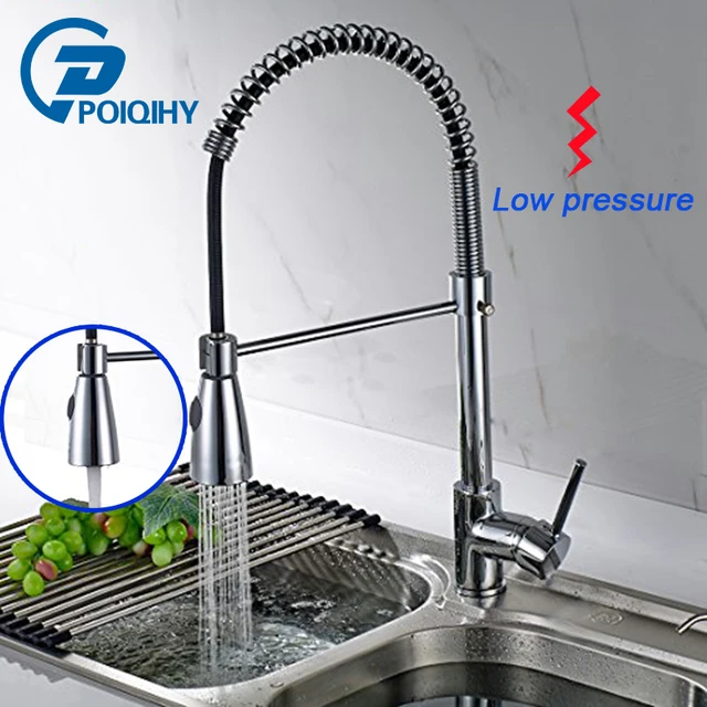 Best Quality POIQIHY Low pressure kitchen faucet chrome Freely rotatable Kitchen sink faucet Spray spring mixer tap