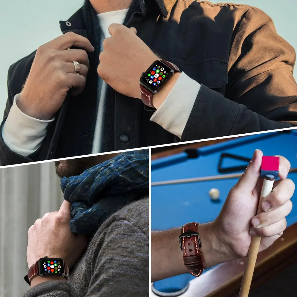 Ремешок MAIKES кожаный для Apple Watch 38 мм 42 Series 4 3 2 1 винтажный браслет наручных часов 44 40