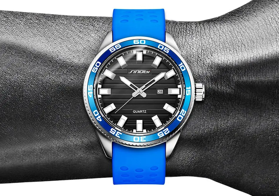 Новые часы мужские роскошные светящиеся SINOBI силиконовые мужские спортивные черные водонепроницаемые Стальные кварцевые мужские часы Relogio Masculino