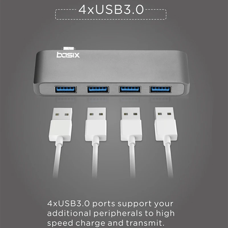 Usb-хаб Basix type c с 4 портами, Высокоскоростной USB 3,0, 5 Гбит/с, Разветвитель USB 3,1 Для MacBook Pro huawei P30/P20, usb-хаб type c