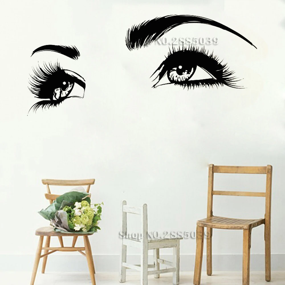 

Newest Eyelashes Decal Beautiful Girls Eyes Eyebrows Salon Wall Stickers Art Vinyl Beauty Shop Wall Window Decor Decals LC467