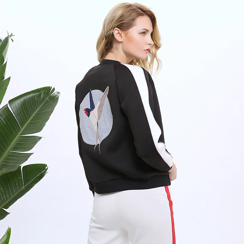 Autumn Jacket Women Basic Bomber Baseball Bird Embroidery Fall Autumn Casual Women Jacket Coat Autumn Jacket Women Basic Bomber Baseball Bird Embroidery Fall Autumn Casual Women Jacket Coat