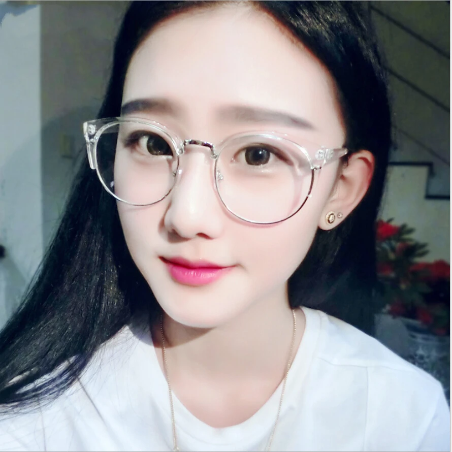 Red Film Computer Eyewear Round Transparent Glasses Frames Women Mens Cat Eye Eyeglasses Nerd Optical Clear Lense Vintage Female