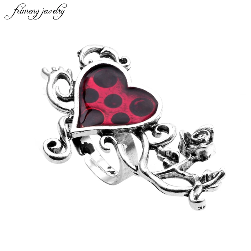 

2017 Retro Silver Rose high quality peach heart drops red Garden Stackable Ring Enamel Ring for Women Wedding Handmade rings