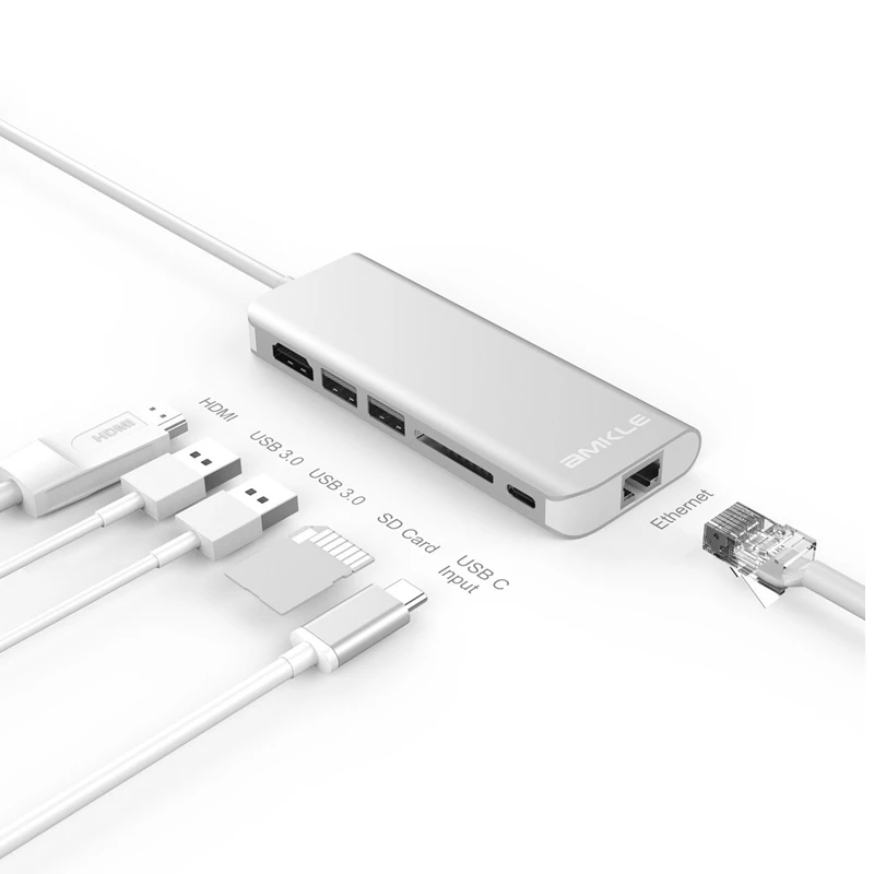 

OLOEY HDMI Adapter RJ45 Gigabit Ethernet USB C HUB to HDMI type c Adapter with Card Read USB3.0 PD Charging for Macbook Tablet