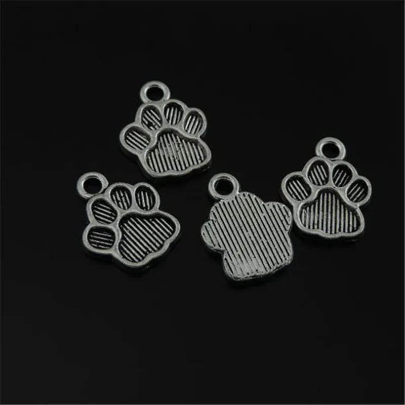 50PCS Antiqued Silver Alloy Necklace Jewelry Making DIY Cat Paw Print