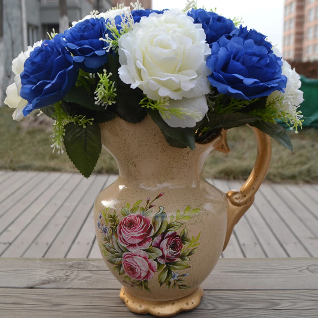 

1 branch artificial flower 2018 Fake Bridal Bouquet Double Color 24 Heads Rose Artificial Flowers Wedding Decoration