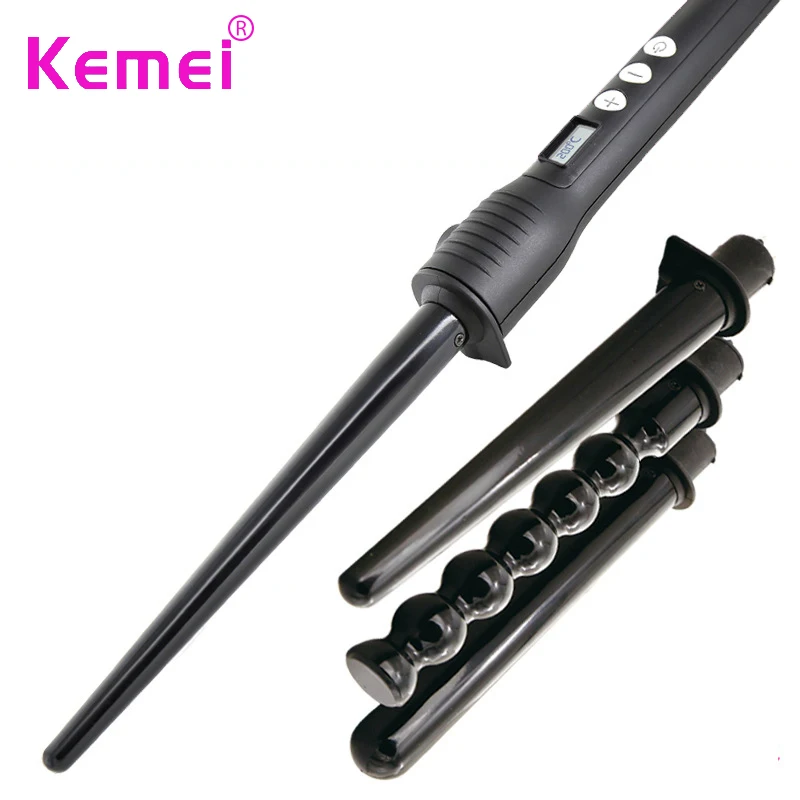 

KM4083 Kemei 4 in 1 Professional Hair Curler Roller Removable Curling Iron Conical Curling Wand Set Hair Styling Tool