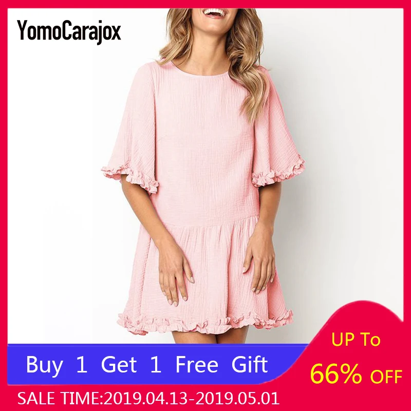 

3 Color Hot Sale 2019 Summer Casual Pink Dress Solid Cotton Natural Dresses Vestidos Verano Party Beach Floral Elegant Clothes