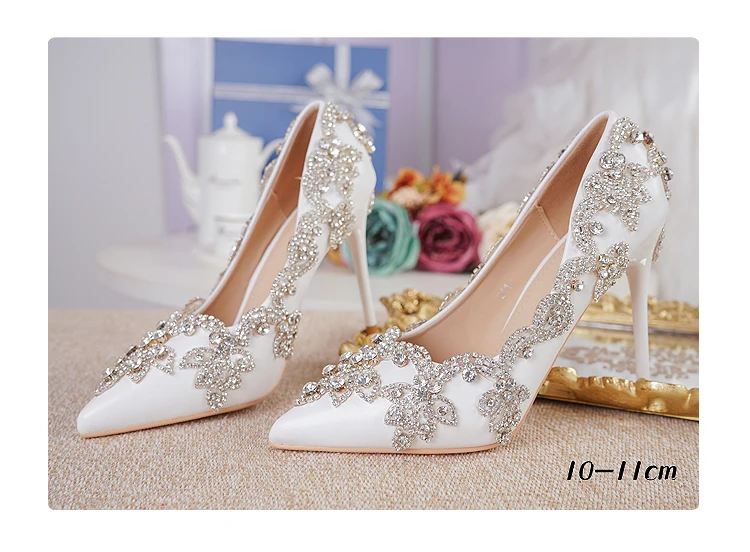 Women Shoes High Heels Wedding Thin Heels White Diamond Glittering Evening Dress Shoe Bride Shoes Crystal Pumps For Party