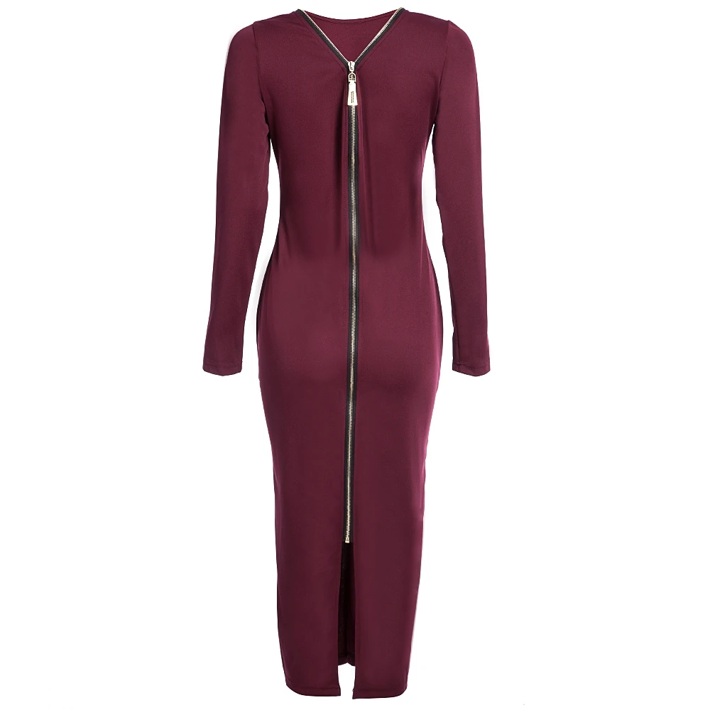VESTLINDA Bodycon Sheath Dress Little Black Long Sleeve Party Dresses Women Back Full Zipper Robe Sexy Femme Pencil Tight Dress 50